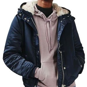 TopShop Fuse Faux Fur Lined Satin Bomber Jacket